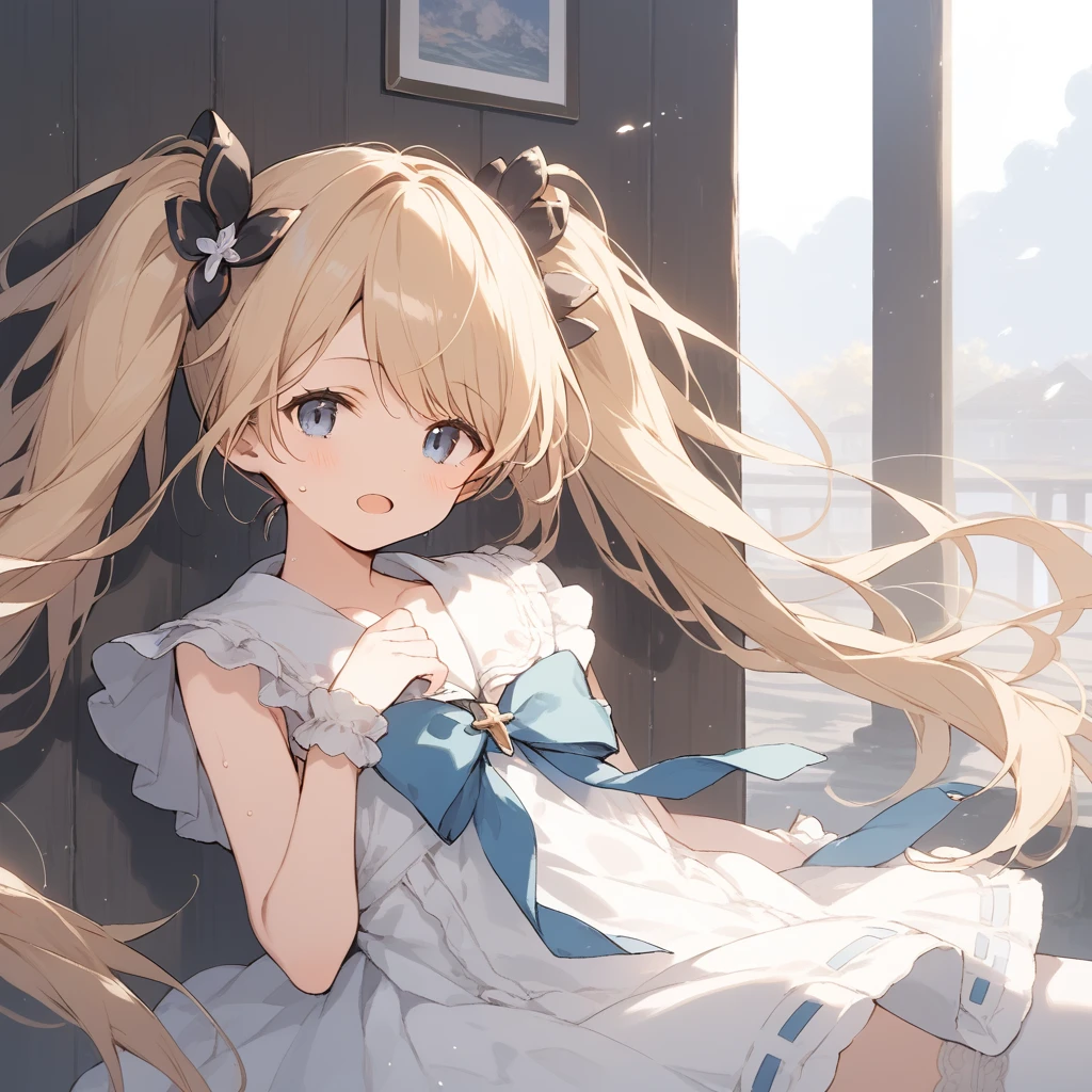 score_9, score_8_up, score_7_up, source_anime, best quality, masterpiece, official art, absurdres, highres, ultra-detailed,waifu2x,Collection: Slice of Life,break,1girl, io \(granblue fantasy\), (dark-skinned female), blonde hair, swept bangs, blue eyes,gradient hair, hair ornament, long hair, flat chest, thighhighs, twintails, sweat, open mouth, sleepily,  outdoors, wind,break,(clear line illustration:1.2), super detailed skin,very high resolution, very aesthetic, Best sexual lighting powered by famous artist, 8k,cute picture,beauty illustration,photoshop_(medium),,(Detailed Lighting),best anime 8k konachan wallpaper, pixiv contest winner, 