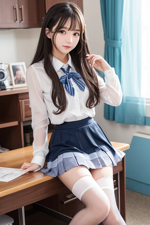 beautiful girl、high school girl、Idol、clear、stockings、mini skirt、See-through、sit