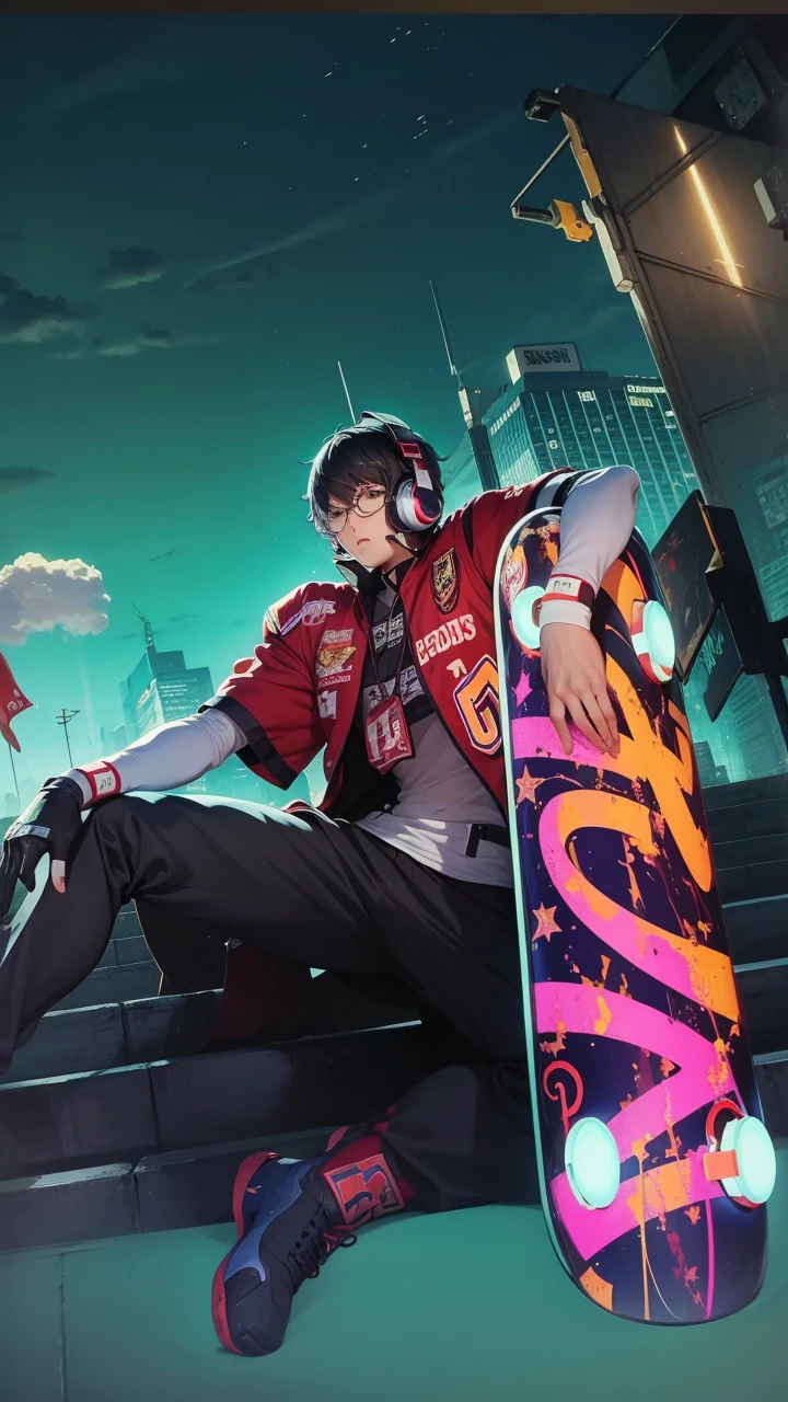Ren Amamiya Persona,Boy Anime,football uniform, glasses, headphones on head
