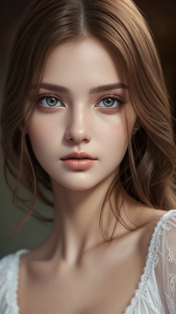 Realistic woman like in the photo, Woman brown eyes, Brown Hair, ultrahd, Surrealism style, Angel, Detailed face  