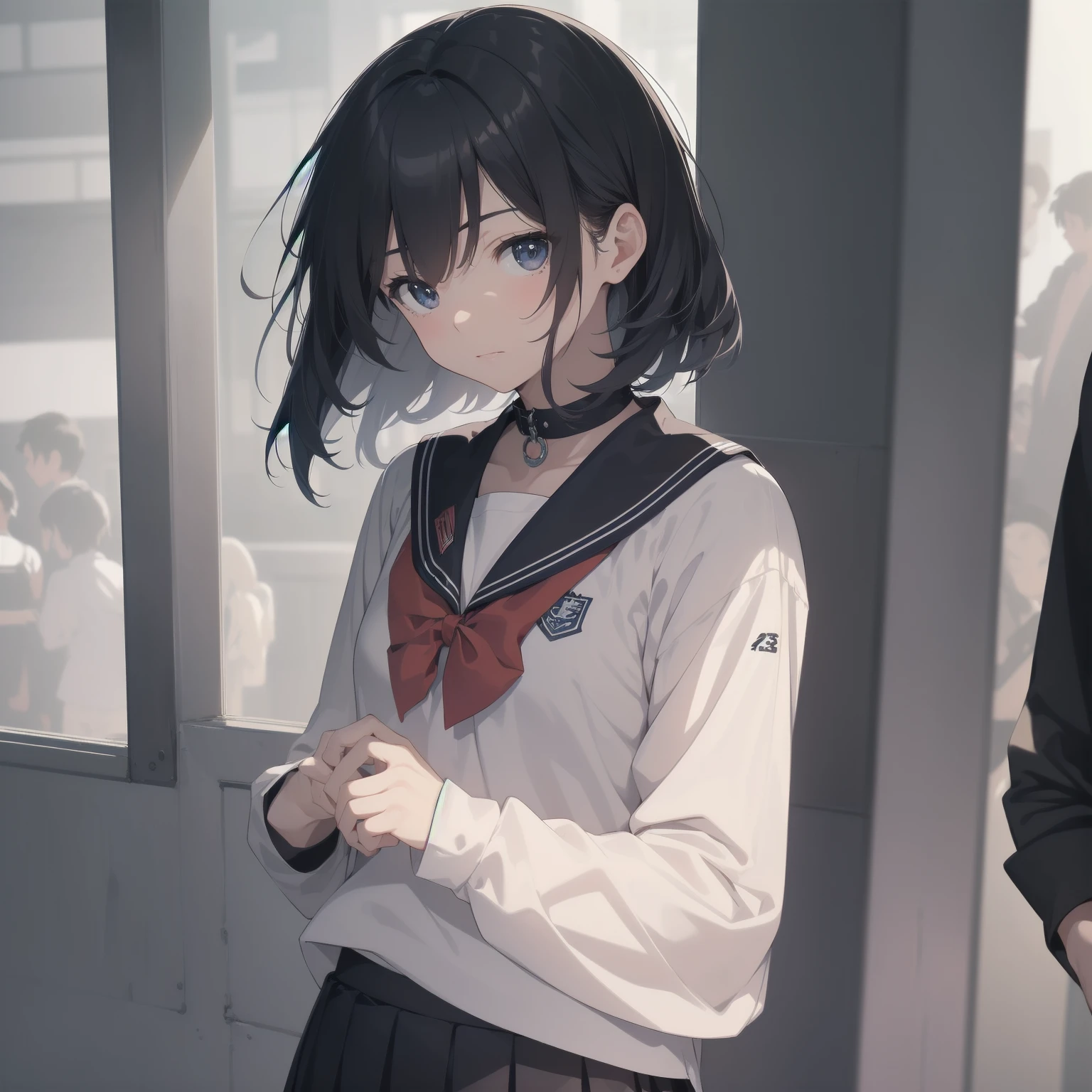 ultra-absurdres-Top quality by artist God, ultra-detailed, high resolution, anime moe artstyle, best anime 8k konachan wallpaper, pixiv contest winner, pool:2810, perfect anatomy,break, 1girl, (Please draw a girl walking sleepily to school alone. )break,(Solo,little female, 13-year-old:1.3),Full limbs, complete fingers,a junior high school student, (very short hair), short cut, flat chest, , small butt, small black eyes, beautiful detailed eyes, well-proportioned iris and pupils, expressive eyes, highres detailed hair, soft expression, salor school_uniform, sailor collar, serahuku, bow, pleated skirt,(Detailed Lighting), (Detailed background), in the School commute route. break,super detailed skin, Best cinematic lighting powered by famous artist, 8k,beauty illustration,photoshop_(medium),very aesthetic,break,((artist:yamamoto_souichirou )), artist:clamp ,artist:carnelian ,artist:kantoku ,