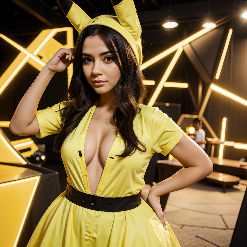 Generate me the most beautiful woman in the world with a pikachu cosplay I want it to be perfect with lots of details and textures in 8k 