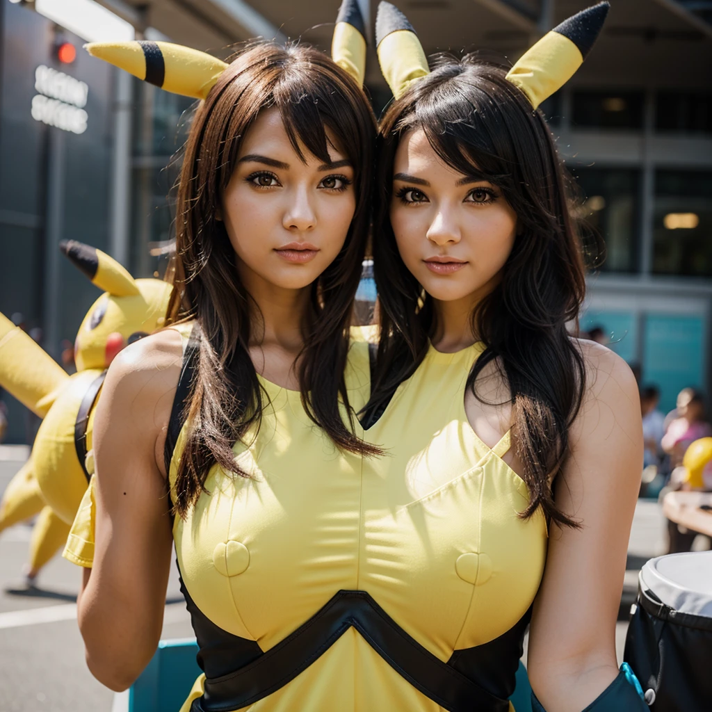 Generate me the most beautiful woman in the world with a pikachu cosplay I want it to be perfect with lots of details and textures in 8k