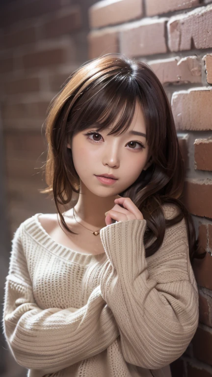 masterpiece, 4K, Bokeh, (cute:1.5), (beautiful girl:1.3), (Japanese Idols:1.6), (Cat ear:1.3) , (Summer Sweater:1.3),  (I like cats:1.6), Blushed,  (眠っているcuteミニチュアダックスフントを抱いて:1.5), (Kissing a sleeping miniature dachshund:1.3), (Warehouse district brick background :1.4)、masterpiece、AI’s masterpiece、