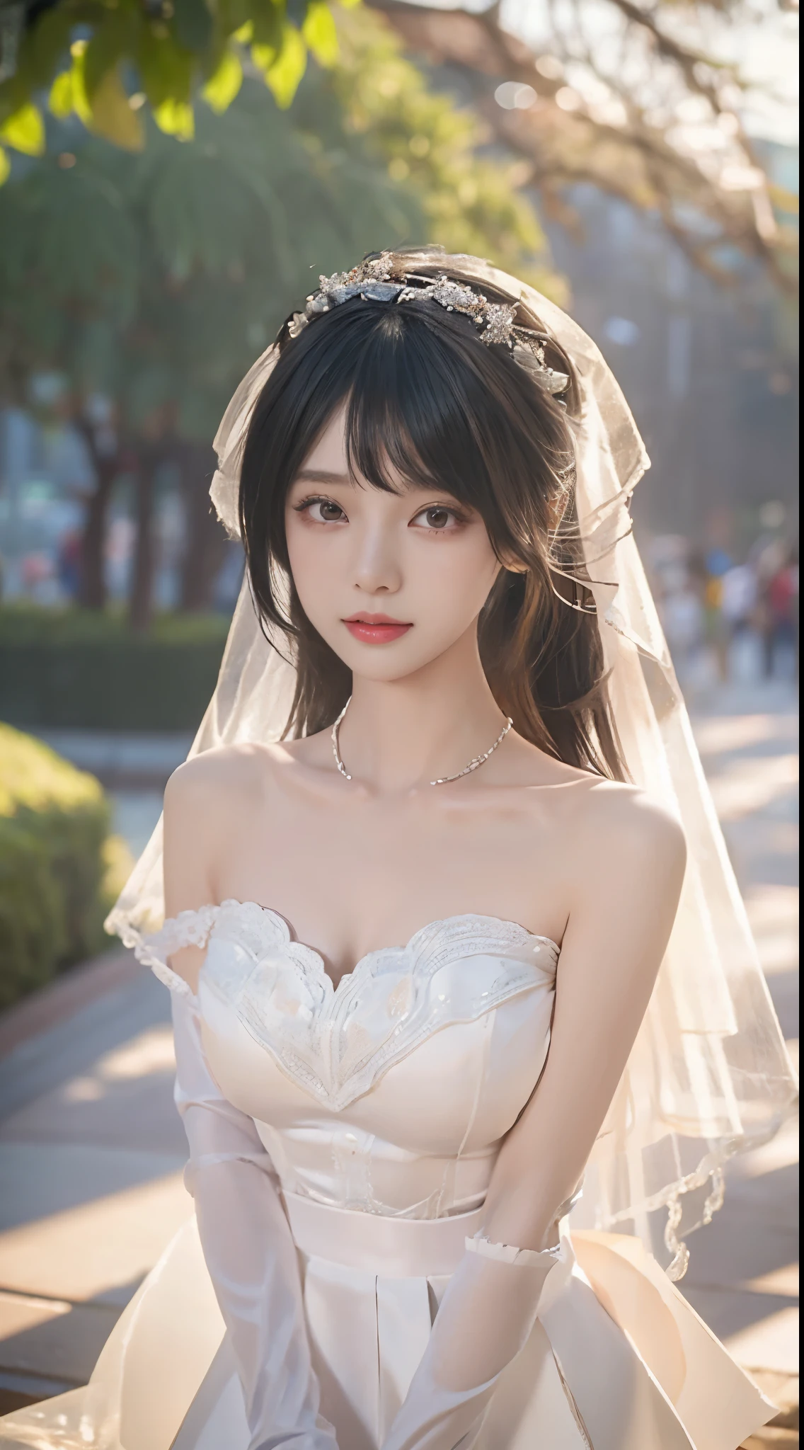 tokisaki kurumi,huajia,wedding dress, (masterpiece, best quality:1.2), 1 Girl, Solitary, ((Bare shoulders)), ((I-type Valley)), ((E-cup)), (Practical:1.37), ((Lie flat on the beach)), ((from above)), A young woman lifts her skirt with her hands，Elegant posture，Smile，Outdoor scene，sunny，Delicate fabric texture，(lifelike:1.2)，(high quality:1.3)，(Natural light:1.1), Sweet Girl, beautiful妆容, Exquisite makeup, Extremely beautiful eyes, Long hair, curls, slim, Large Breasts, Sexy slender legs, The skirt is short, Leaking sexy legs, Elegant Posture, best quality, correct, correct的手, correct的腿, 解剖学correct, Official Art, complicated, detail的脸, detail, lifelike, Very detailed, Astonishing, beautiful, Young and energetic, Charming model, Detailed CG 8k wallpaper