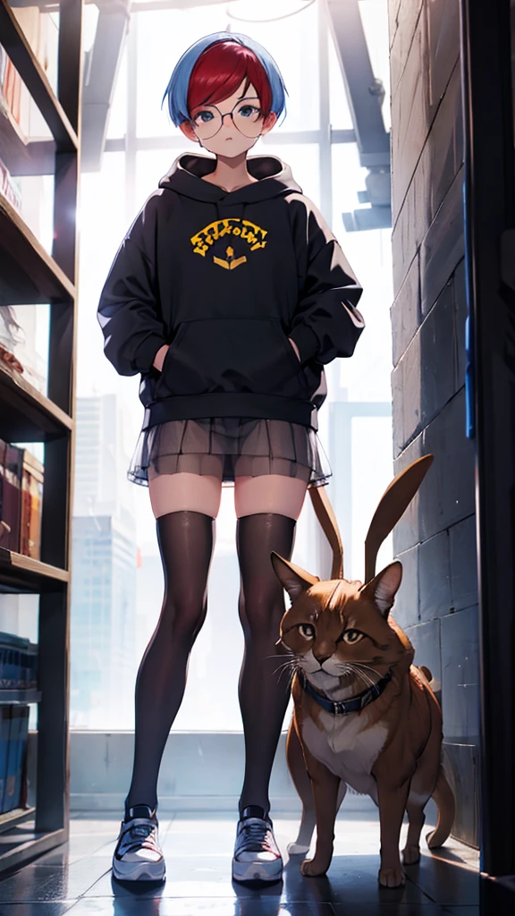 Black stockings, skirt, hoodie