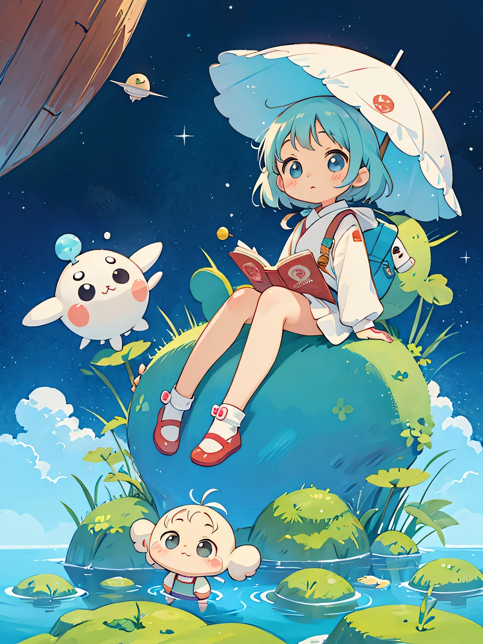 hayao miyazaki style, Kawaii Design, The most beautiful girl of all time、Chibi, Cute Alien、Mars exploration、