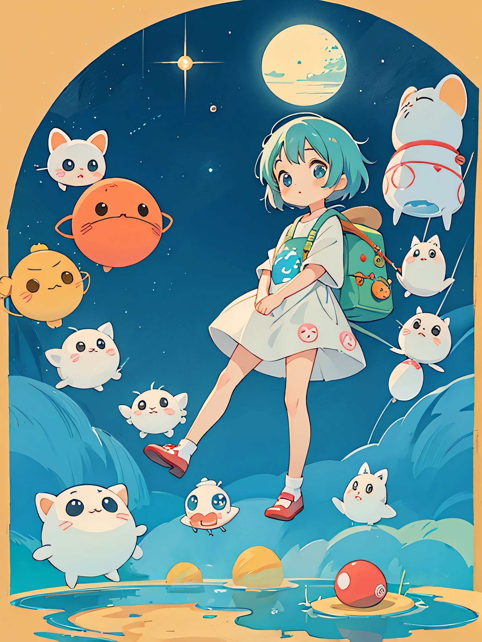 hayao miyazaki style, Kawaii Design, The most beautiful girl of all time、Chibi, Cute Alien、Mars exploration、