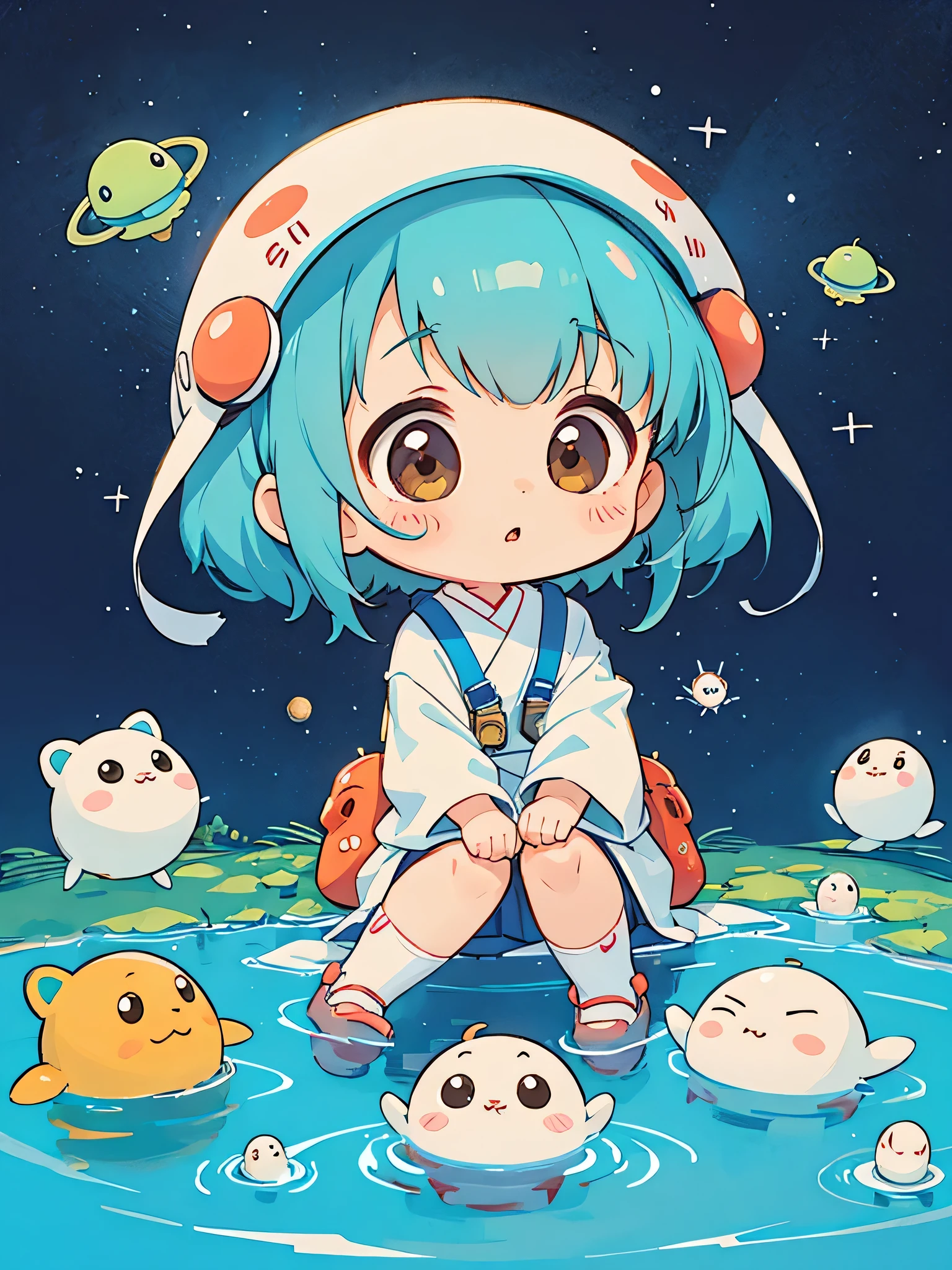 hayao miyazaki style, Kawaii Design, The most beautiful girl of all time、Chibi, Cute Alien、Mars exploration、