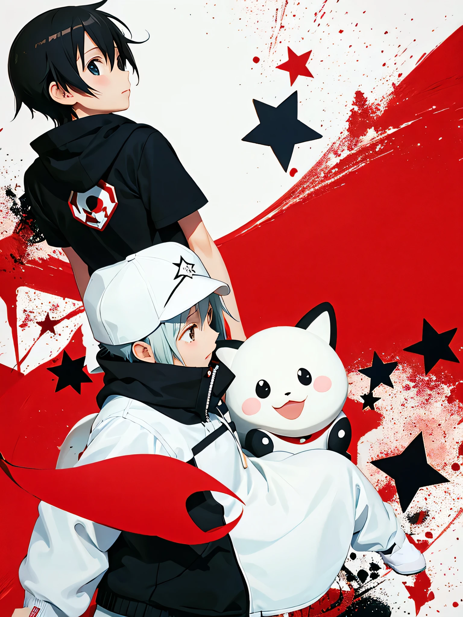 Black Star Red and White style、8K Quality、Murakami Takashi&#39；Intense watercolor、watercolor miniature painting、Watercolor splash、Surreal、avant-garde pop art、Beautiful and expressive paintings、Beautiful artwork illustration、very colorful tones、wonderful、Cool beauty、highest quality、Official Art, Vector art, stylish design, ((The most beautiful girl of all time)), (((highest quality))), HDR, ((detailed)), (((Doodle Art)), ((masterpiece)), ((超detailed)), 