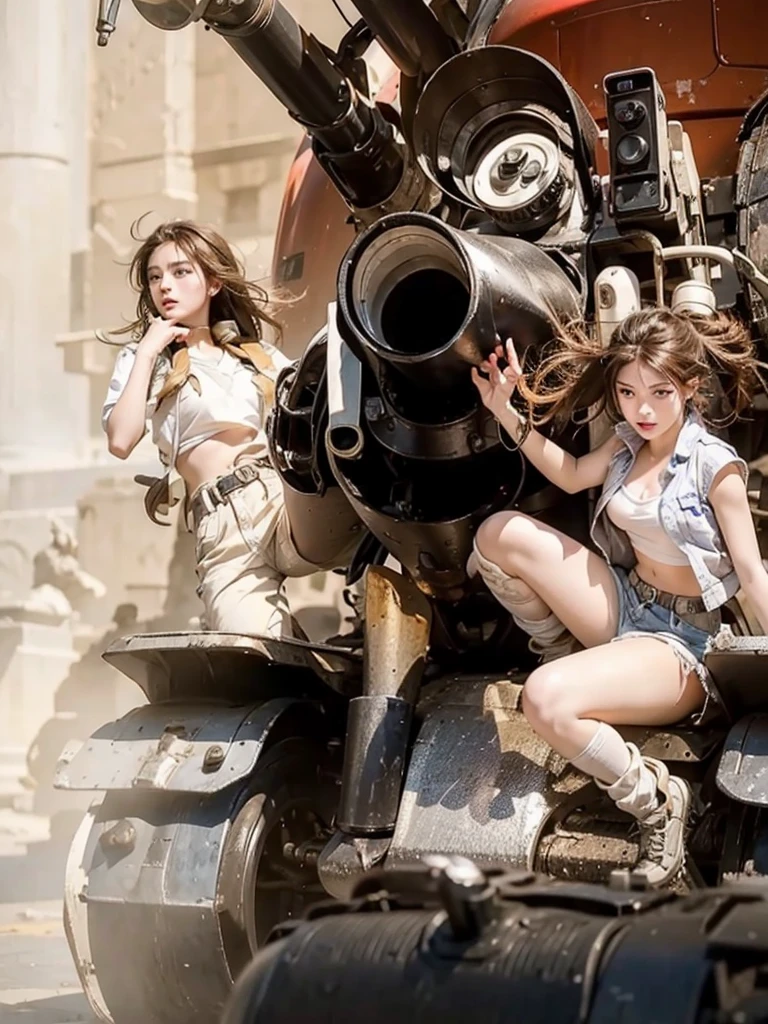 Close-up of two teenage girls on the battlefield