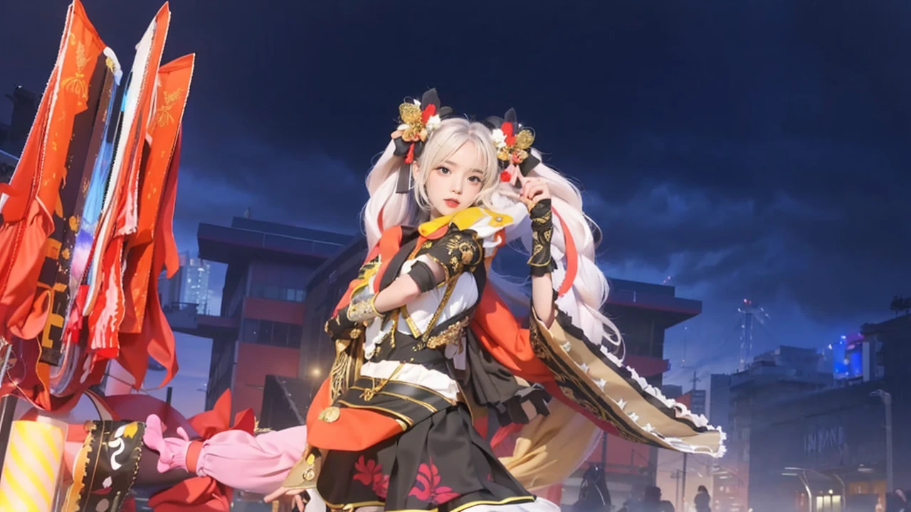ulzzang-6500-v1.1, (raw photo:1.2), (photorealistic:1.4), beautiful detailed girl, very detailed eyes and face, beautiful detailed eyes, ridiculous, incredibly ridiculous, huge file size, super detailed, high resolution, very detailed, best quality, masterpiece, ((fashion clothing with diverse colors)), illustration, very detailed, CG, unified, 8k wallpaper, amazing, fine detail, masterpiece ,best quality, very detailed CG uniform 8k wallpaper, light on face, movie lighting, 1girl, , long white hair, side splits, (big breasts), ()), ((dynamic pose))), ((sexy pose))), (camel toe), (half), (pantyhose)), ((black hip skirt))