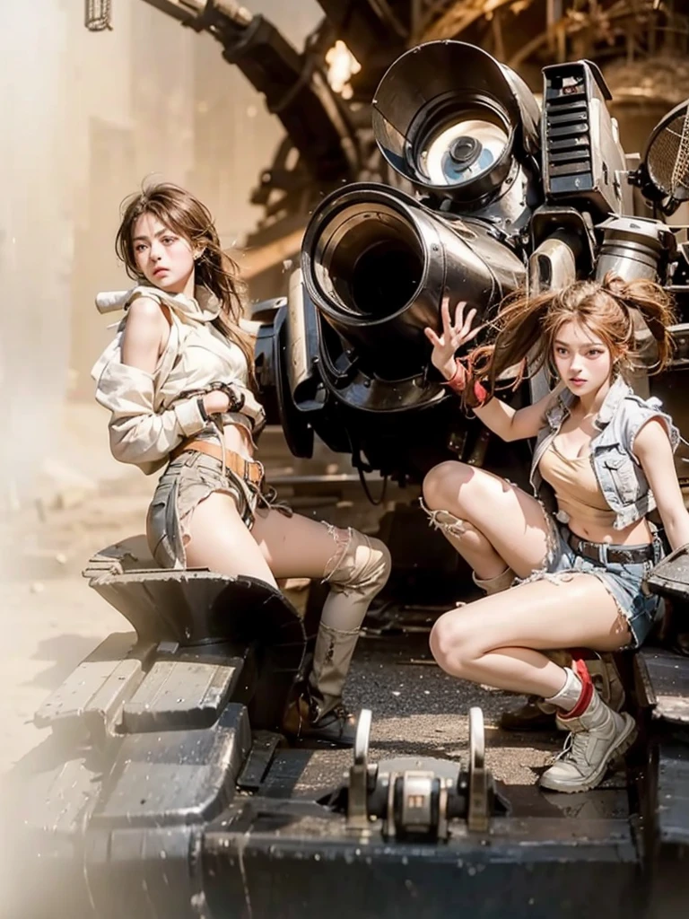 Close-up of two teenage girls on the battlefield