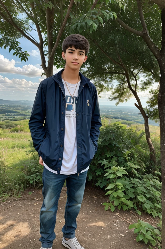 A 18 year old boy standing in the nature view like photo pose