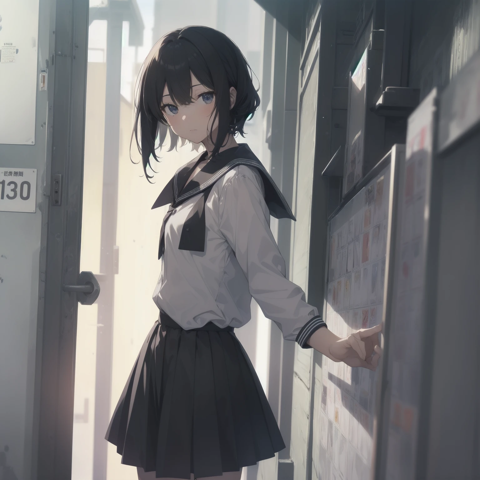 ultra-absurdres-Top quality by artist God, ultra-detailed, high resolution, anime moe artstyle, best anime 8k konachan wallpaper, pixiv contest winner, pool:2810, perfect anatomy,break, 1girl, (Please draw a girl walking sleepily to school alone. )break,(Solo,little female, -yeld:1.Full limbs, complete fingers,a junior hihort hair), short cut, flat chest, , small butt, small black eyes, beautiful detailed eyes, well-proportioned iris and pupils, expressive eyes, highres detailed hair, soft expression, salor school_uniform, sailor collar, serahuku, bow, pleated skirt,(Detailed Lighting), (Detailed background), in the School commute route. break,super detailed skin, Best cinematic lighting powered by famous artist, 8k,beauty illustration,photoshop_(medium),very aesthetic,break,((artist:yamamoto_souichirou )), artist:clamp ,artist:carnelian ,artist:kantoku ,