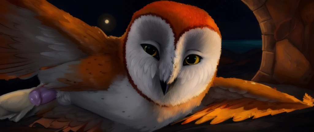 High dynamic range, vivid, rich details, clear shadows and highlights, realistic, intense, enhanced contrast, highly detailed . magnificent, barn owl, owl, watching at viewer, art, male, best quality, masterpiece, nsfw, cock, balls, hard penis, erection, soren, tyto, e621, furry, yiff, 