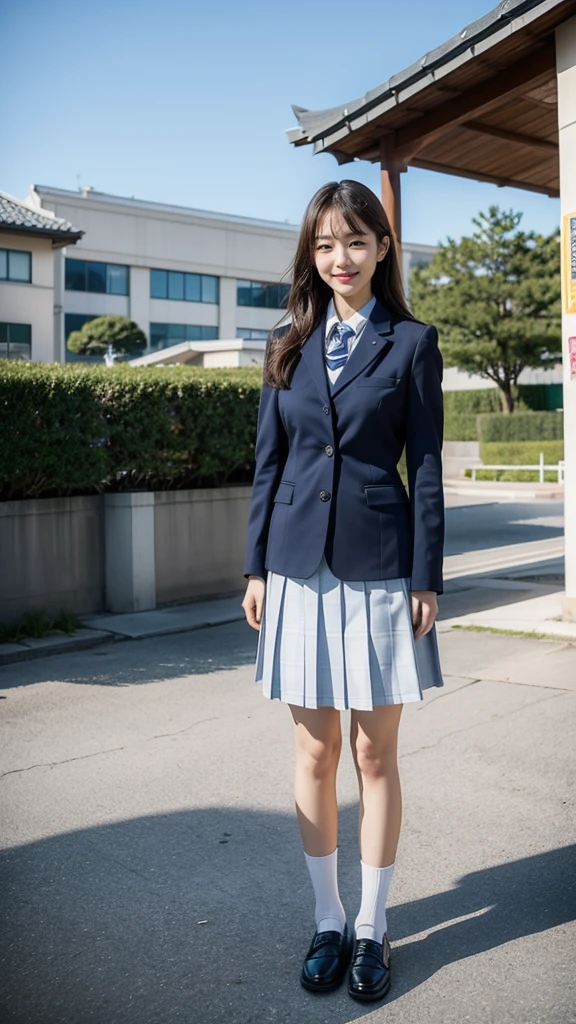 Full body angle, ((school uniform)), one woman, 30 years old, large blests, Japanese, Shiraishi Mai, Nishino Nanase, Kitagawa Keiko, married woman, beautiful woman, pretty face, cute face, refreshing and natural smile