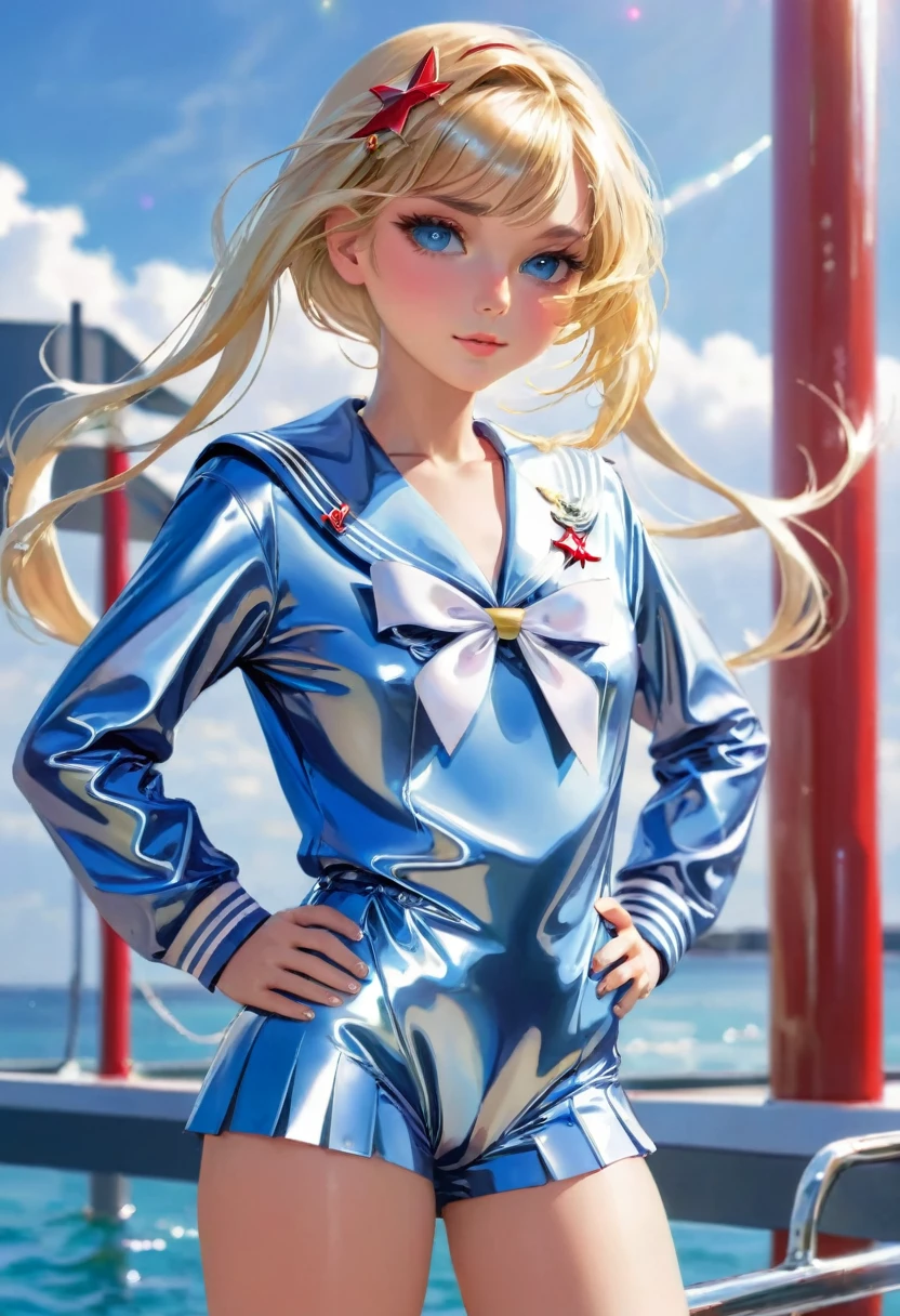 A super beautiful girl in a shiny sailor suit