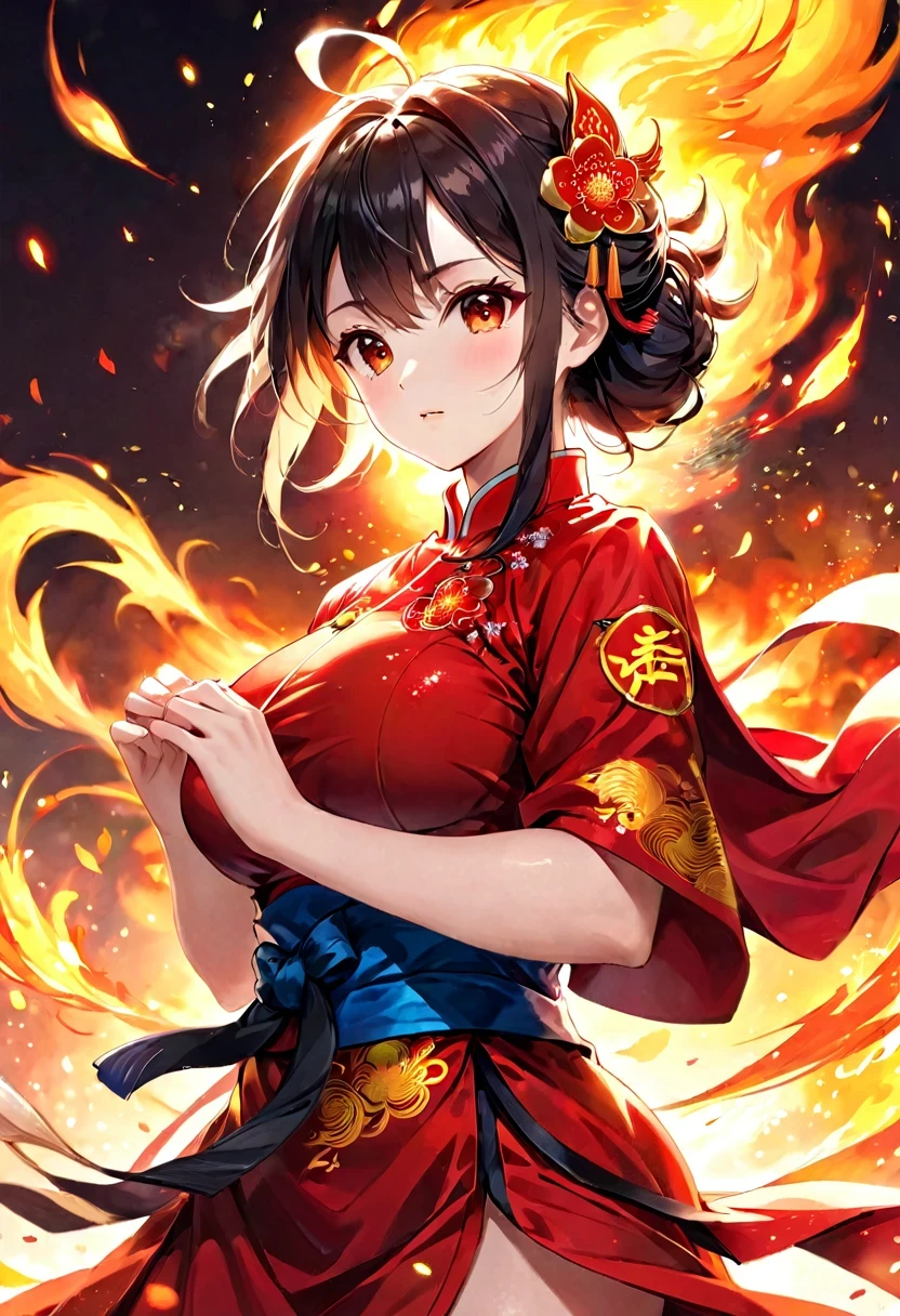 ((highest quality)),(Ultra-high resolution),(Very detailed),(Detailed Description),((The best CG)),(A masterpiece),Ultra-detailed art,Amazing drawing art,(Chinese-style art with exquisite details:1.5), (A woman wearing a Chinese white dress:1.6), red hair