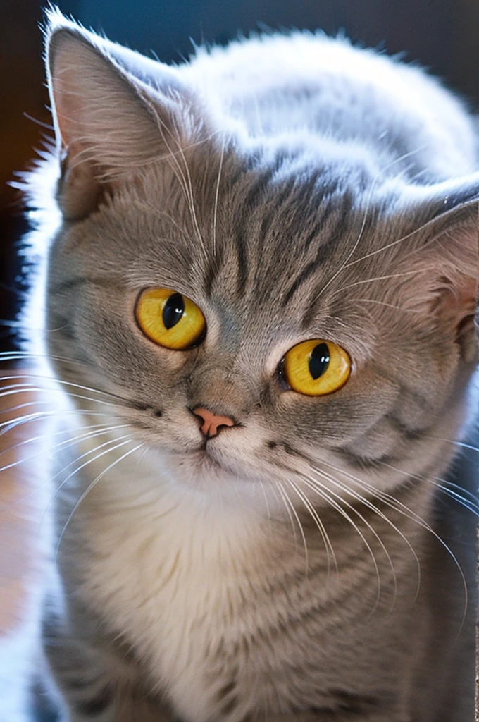 Gray cat head, Fluffy and cute