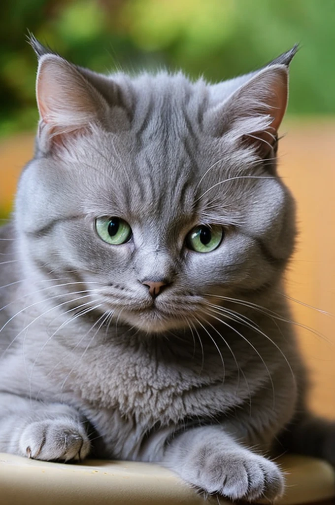 Gray cat head, Fluffy and cute