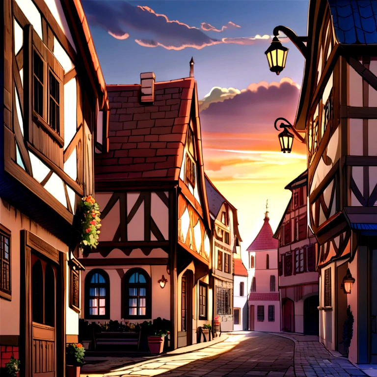 Cities of the Middle Ages, sunset, Cozy, Detailed buildings, Pleasant light