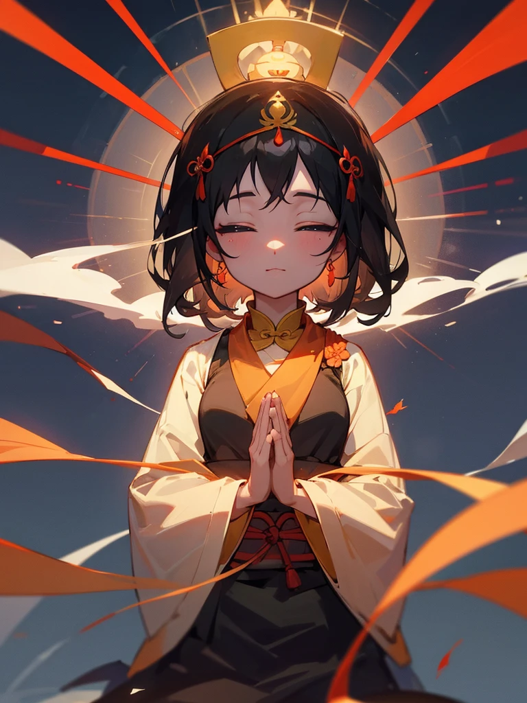 Amitabha Buddha 微笑み eyes closed buddha posture halo black hair hands together third eye 涙