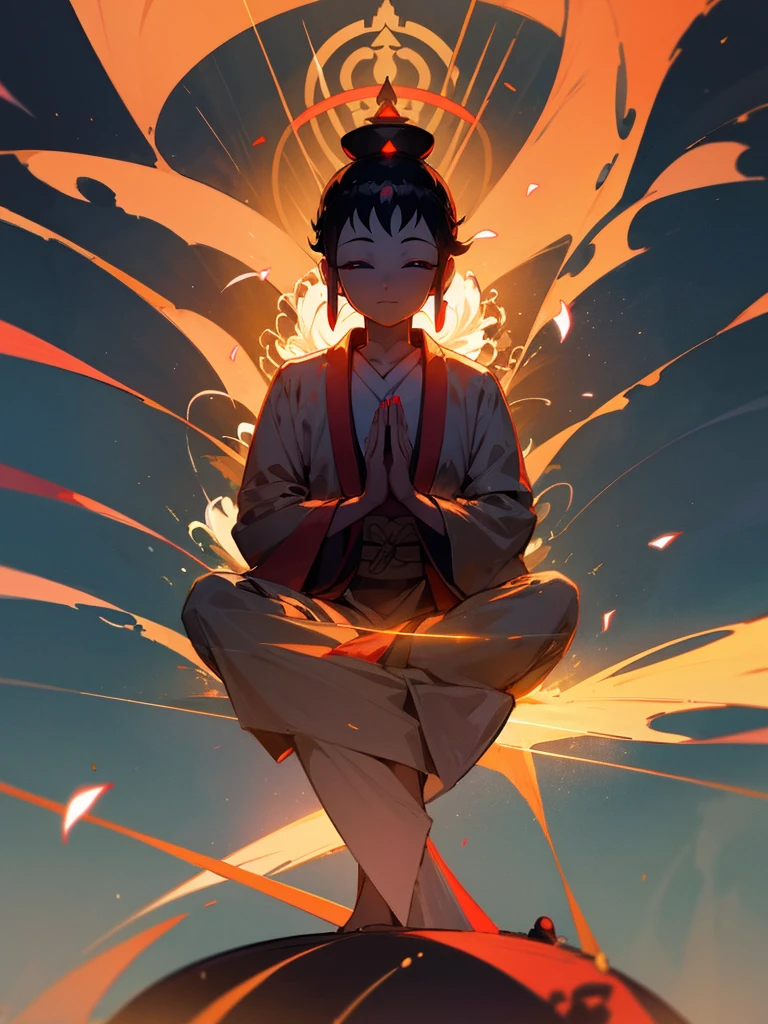 Amitabha Buddha 微笑み eyes closed buddha posture halo black hair hands together third eye 涙