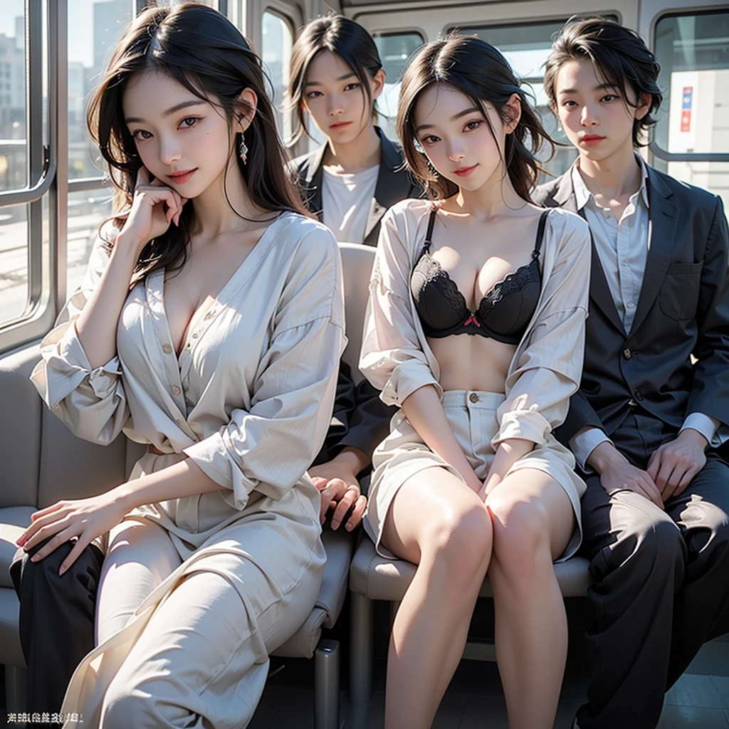 (((Full body photo)))、(((on the train)))、 school girl in uniform、commute、Commuting、(smile)((Emphasize cleavage))
((Black bra visible))
8K、RAW Photos、Highest quality、masterpiece:1.2、Super detailed、Super Resolution、Ultra HD、8K壁紙、Amazing details、Photorealistic:1.4、Having fun by the water、Full Body Shot、Full body photo、High-resolution RAW color photos、Professional photos、A scene full of emotion、Very detailed and beautiful、Ultra HD、8K壁紙、Amazing details、Huge file sizes、Highly detailed beautiful girls、Highly detailed face Highly detailed eyes、Extremely realistic skin、 Highly detailed fingers, Highly detailed nose, Highly detailed mouth, Perfect Anatomy, Highly detailed background, Highly detailed clothing, Teen, cute女の子, Famous Japanese Idols, cute, Realistic body, Slender, White skin, Glowing Skin, Slim body, Realistic Face, Delicate eyes, double eyelid, 
