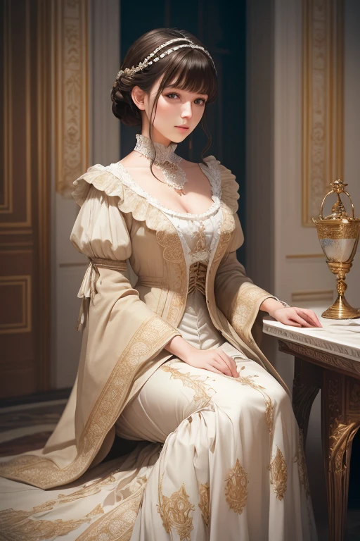 tmasterpiece,highest quality,RAW photos,Beauty in period costume,the detail,the detail, (highdetailskin:1.2),8k ultra high definition,SLR,Soft light,high qulity,filmgrain,Fuji XT3,Luxurious,3d depth,Complex design,delicate patterned,the lora:Jz:0.9