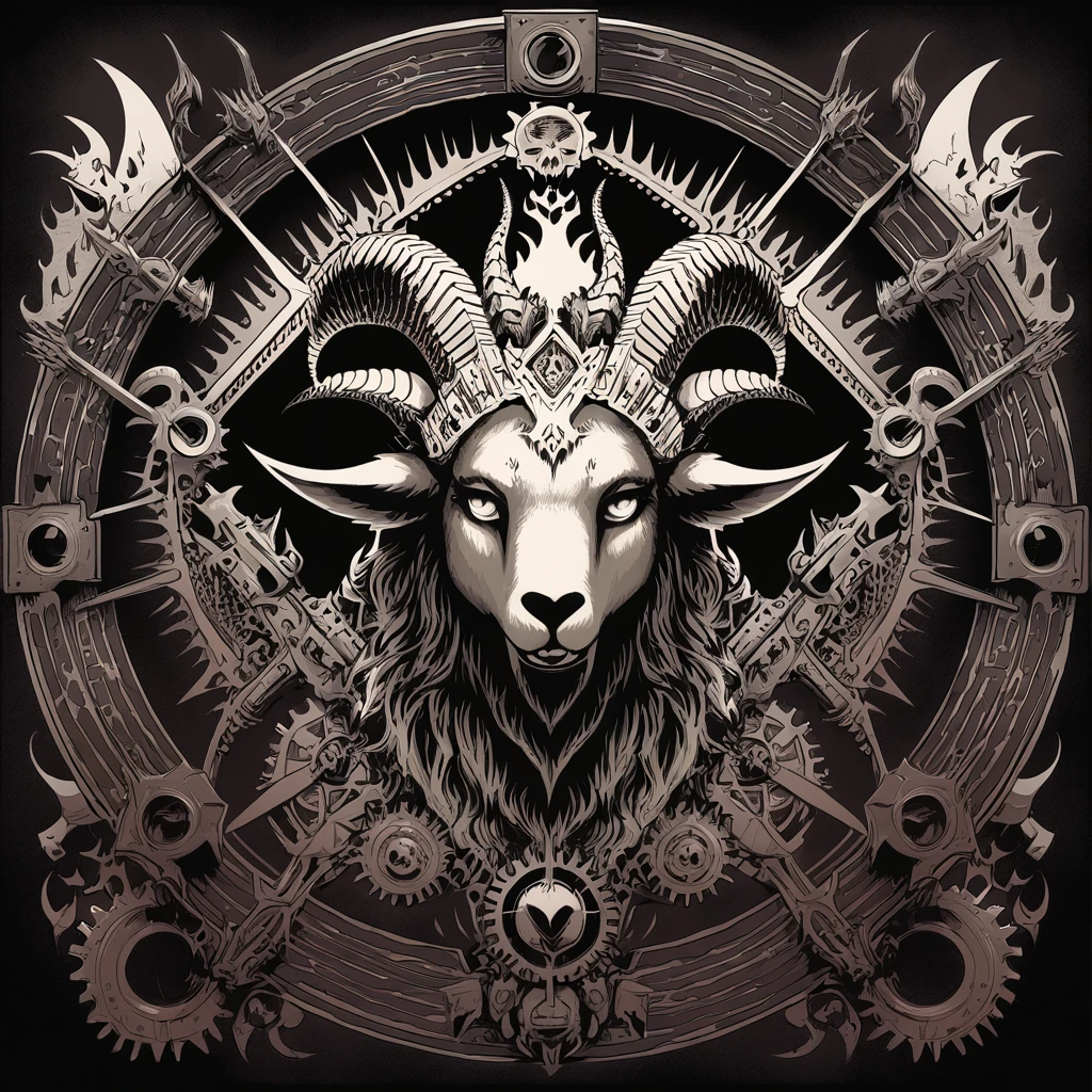 mountain goat gears in evil art style