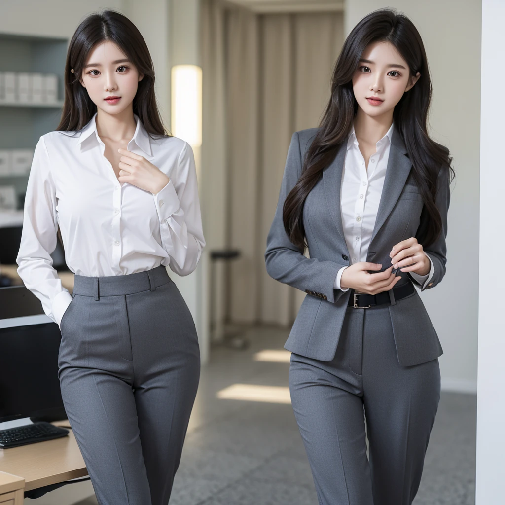 Beauty、BeautyOL、Detailed face、Realistic、beautiful girl、Beauty、Office Lady Uniform、beauty、Beautiful woman、Show off a slim waist、Handsome woman、Pants look、suit、Sexy pose、