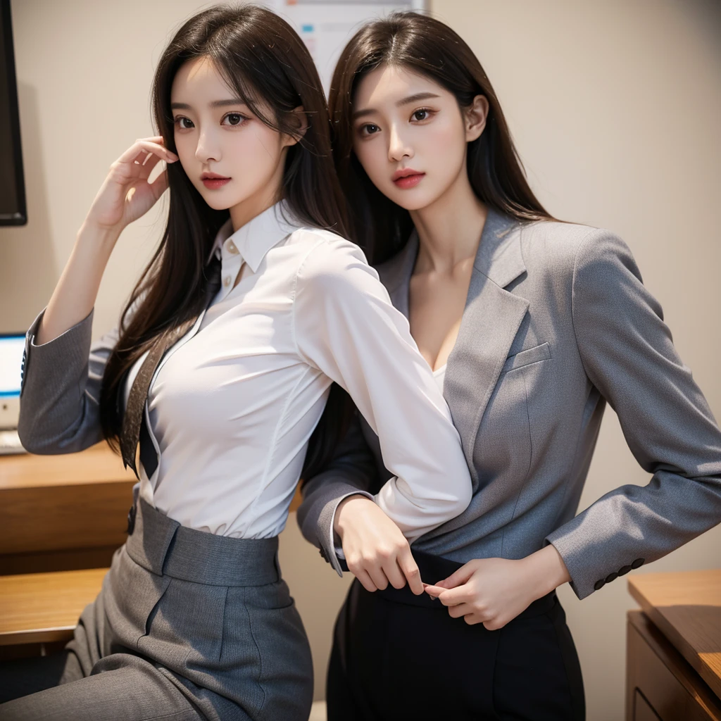 Beauty、BeautyOL、Detailed face、Realistic、beautiful girl、Beauty、Office Lady Uniform、beauty、Beautiful woman、Show off a slim waist、Handsome woman、Pants look、suit、Sexy pose、