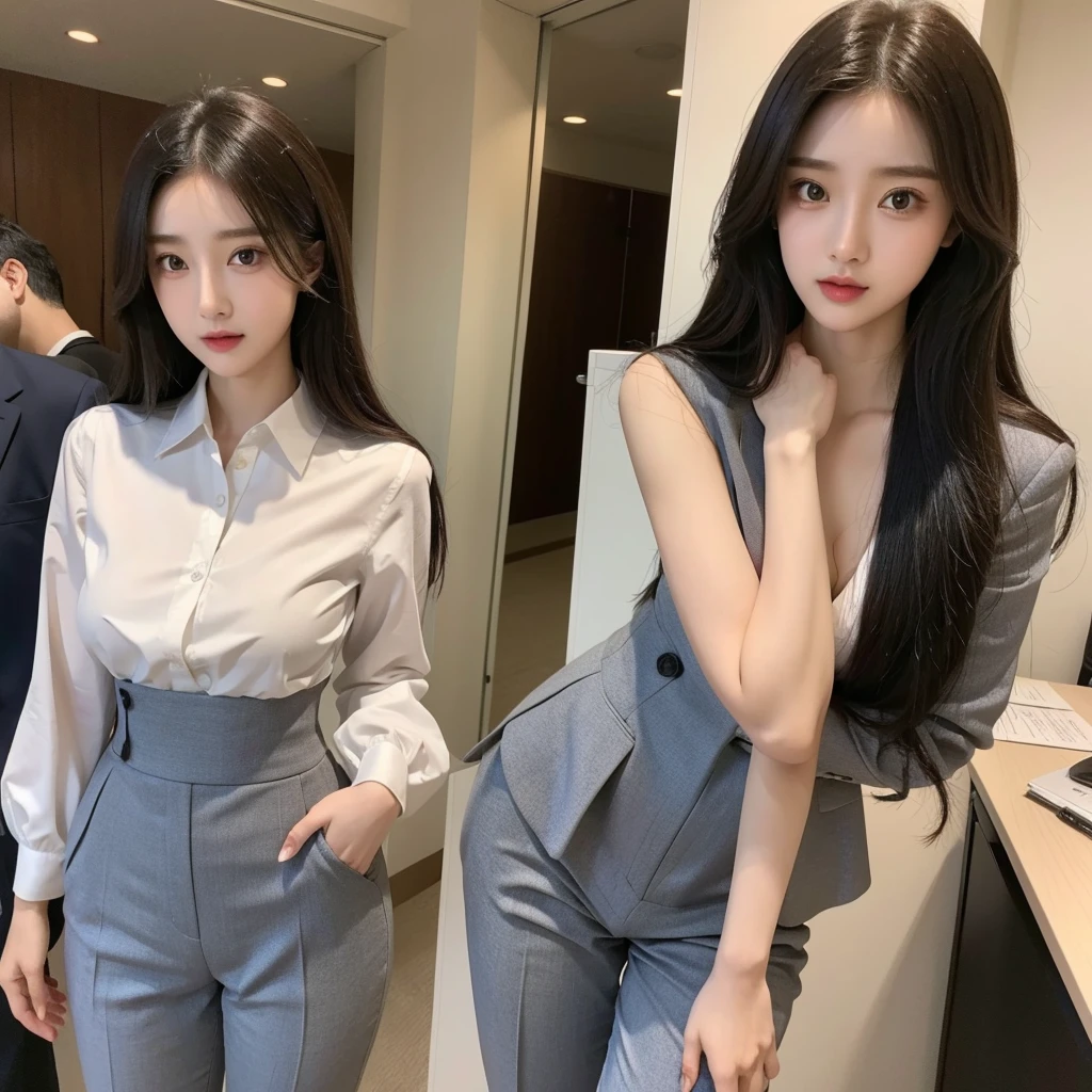 Beauty、BeautyOL、Detailed face、Realistic、beautiful girl、Beauty、Office Lady Uniform、beauty、Beautiful woman、Show off a slim waist、Handsome woman、Pants look、suit、Sexy pose、