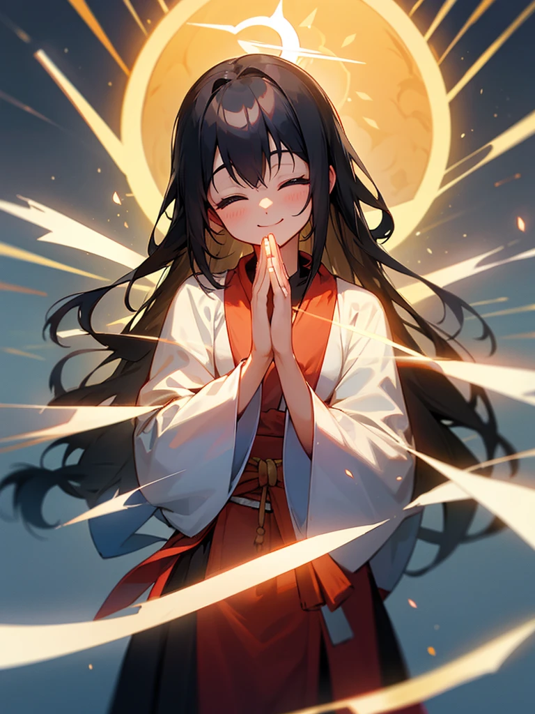 Amitabha Buddha smiling eyes closed 座禅 halo black hair hands together