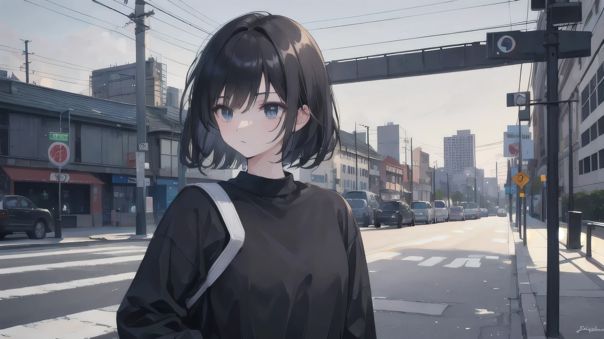 masterpiece, Highest quality, night,One girl, parking, Black Hair, Medium Short,Upper Body, From the side, black eye, Don&#39;t look at me,Black hoodie,Wearing a hat,Sitting on the bonnet of a car,