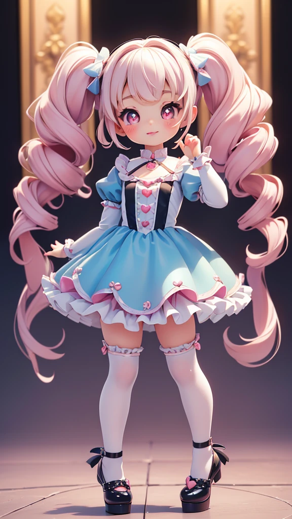((petite bishojo, little 2girls)), ((cute face)), ((heart shaped pupils)), ((masterpiece)), ((best quality)), ((ultra detailed)), ((exquisite)), ((depth)), ((crisp)), ((16k)), ((beautiful and aesthetic)), ((super detailed skin)), ((high standard)), ((highres)), ((perfect anatomy)), (full body), (blush), (lipstick), ((dolly)), (((kawaii pose))), (white, blue, black), (perfect fingers)