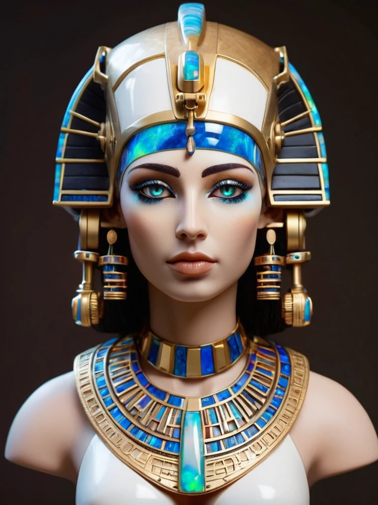 ral-opal, meahophontron, whole body, Woman robot face, bust, egypt cleopatra theme.