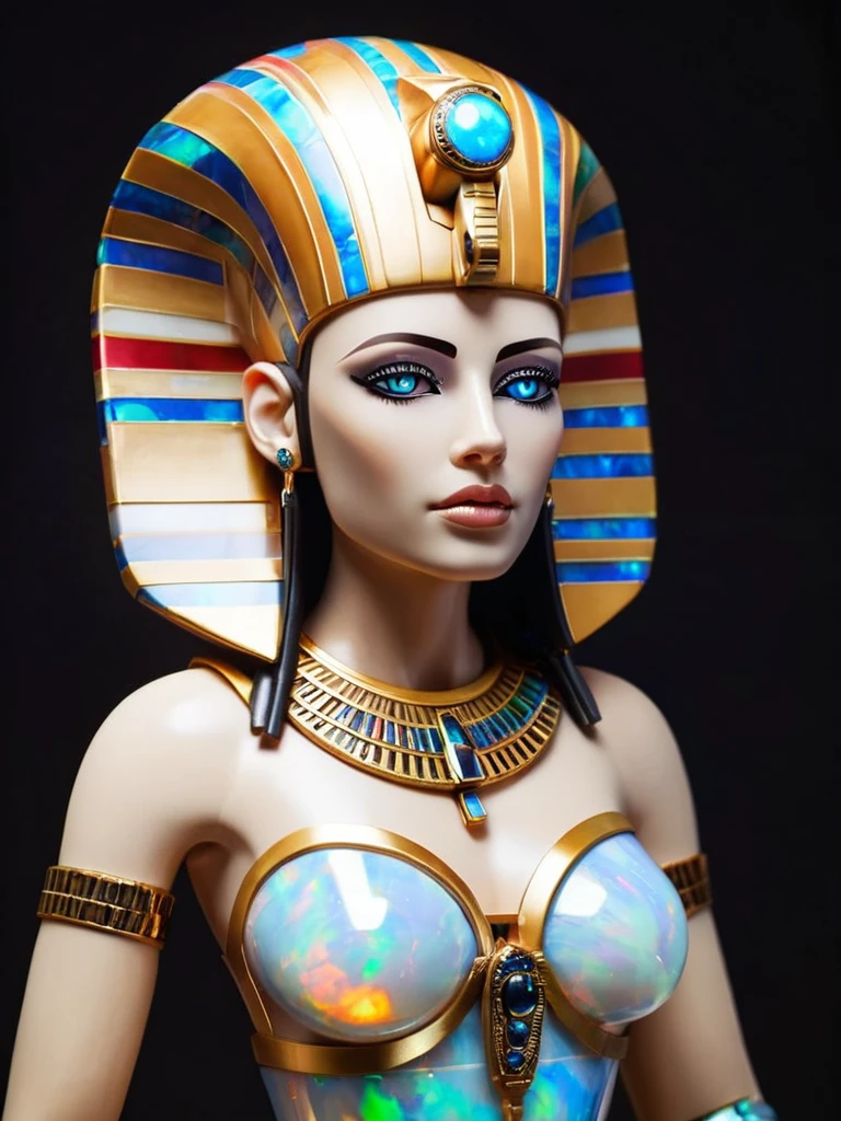 ral-opal, meahophontron, whole body, Woman robot face, bust, egypt cleopatra theme.