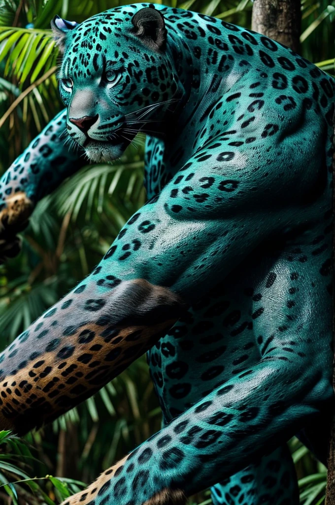 ((high quality)) ((Strong Men)) ((anthropomorphic jaguar)) ((jaguar skin)) ( powerful arms) thick jungle