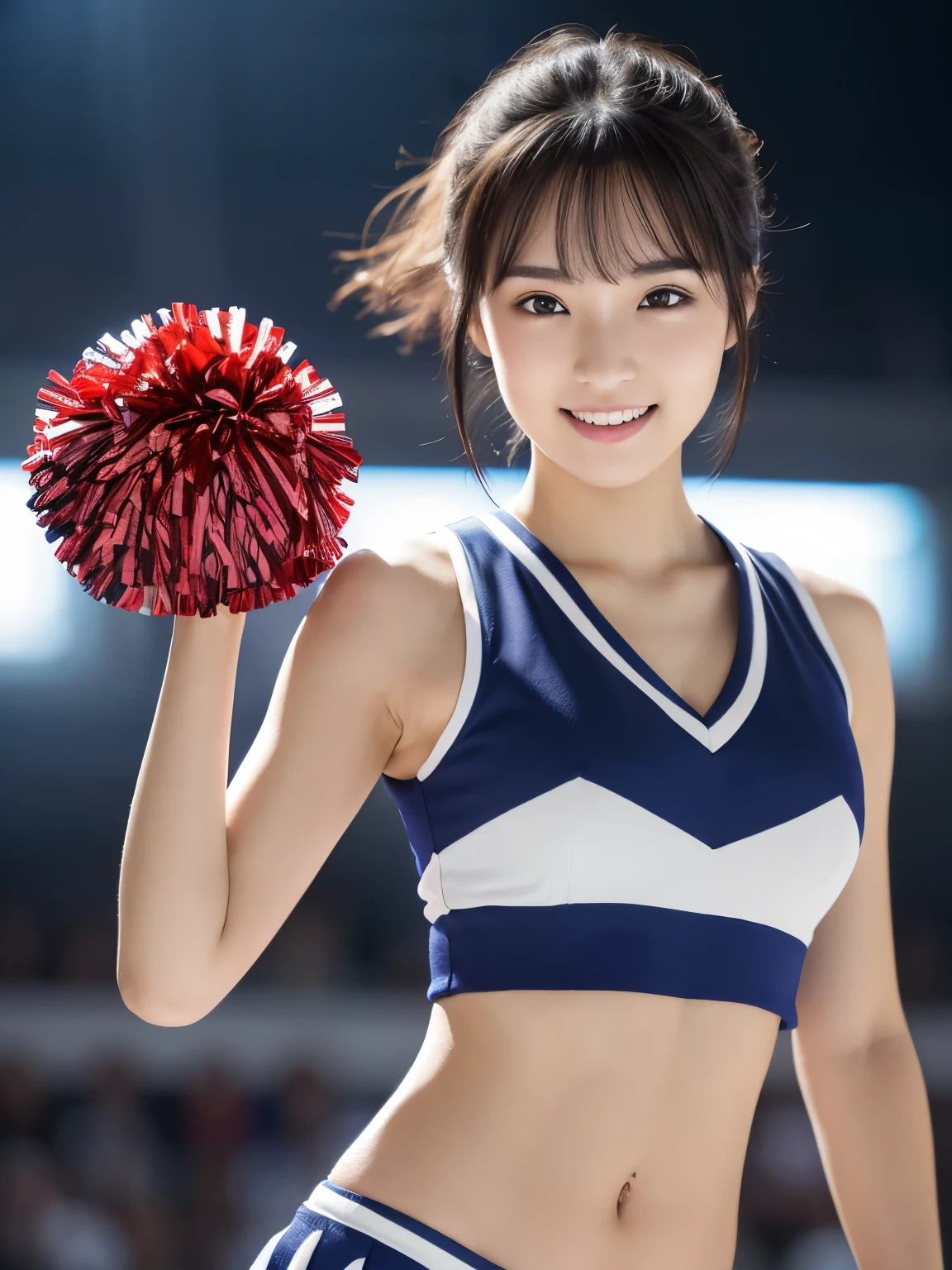 (Holding a pompom:1.3), (Strike a pose:1.3), (beautiful girl:1.3), (17 years old), (Highest quality:1.4), (Very detailed), (Very detailed美しい顔と目), (Sweat:1.2),Symmetrical eyes, (Dance 1.5), (Look Away:1.5), (Cheerleader Costumes:1.3), smile, Open your mouth, White skin, Great face, iris, Short Bob Hair, (Skinny body type:1.2), (Flat Chest:1.2),Smooth, Very detailed CG 統合 8k 壁紙, High-resolution RAW color photos, Professional photography, Light, BackLight, dream-like, impressive, Written boundary depth, Basketball court,There are some cheerleaders behind me., Cowboy Shot, (Close-up of face:1.2)