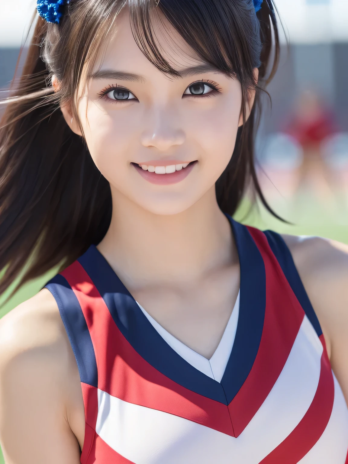 (Holding a pompom:1.3), (Strike a pose:1.3), (beautiful girl:1.3), (17 years old), (Highest quality:1.4), (Very detailed), (Very detailed美しい顔と目), (Sweat:1.2),Symmetrical eyes, (Dance 1.5), (Look Away:1.5), (Cheerleader Costumes:1.3), smile, Open your mouth, White skin, Great face, iris, Short Bob Hair, (Skinny body type:1.2), (Flat Chest:1.2),Smooth, Very detailed CG synthesis 8k wallpaper, High-resolution RAW color photos, Professional photography, Light, BackLight, dream-like, impressive, Written boundary depth, Basketball court,There are some cheerleaders behind me., Cowboy Shot, (Close-up of face:1.2)