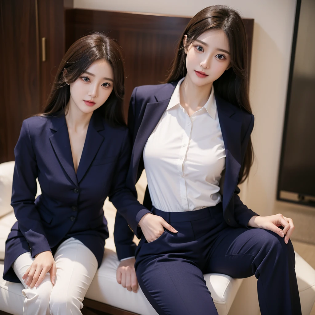 Beauty、BeautyOL、Detailed face、Realistic、beautiful girl、Beauty、Office Lady Uniform、beauty、Beautiful woman、Show off a slim waist、Handsome woman、Pants look、suit、Sexy pose、