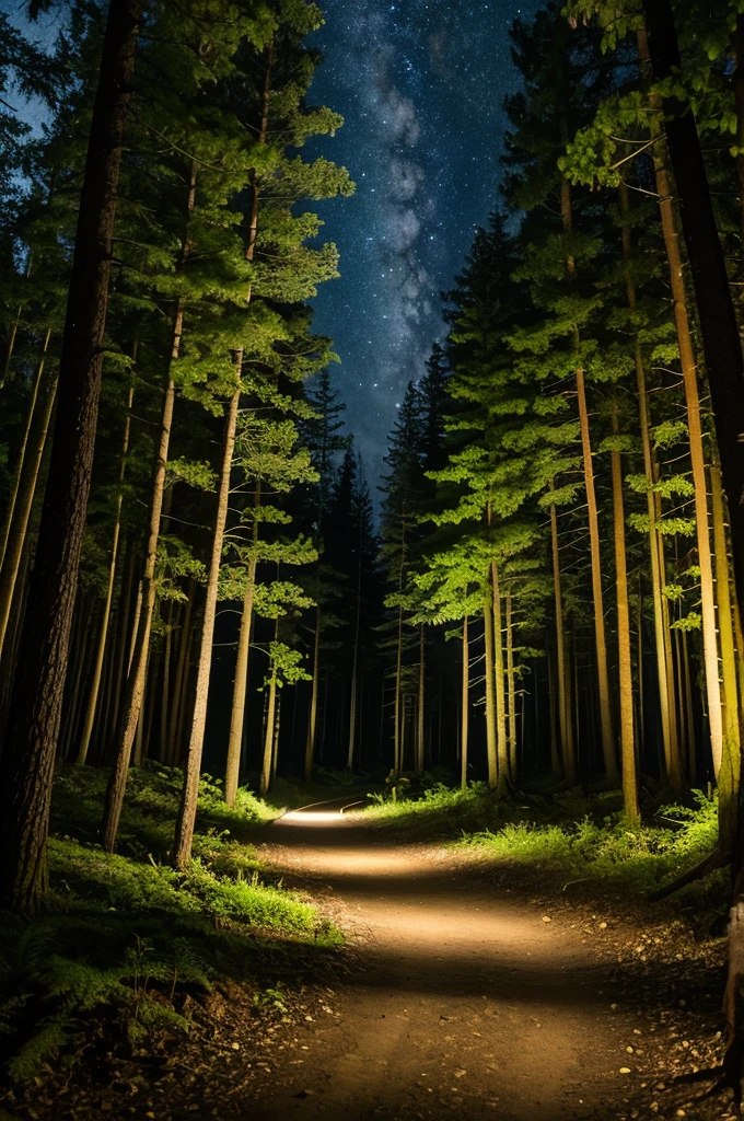 Night mountain path forest