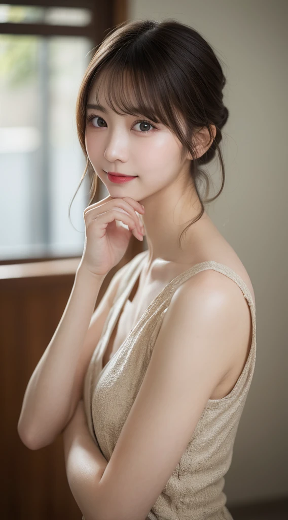 profile, Highest quality, shape, Very detailed, finely, High resolution, 8k wallpaper, 完璧なダイナミックな構shape, Beautiful and exquisite,ランダムなcute髪,,Natural color lip、20-year-old girl、cute、Looking into the camera,Always blur the background,Perfect and beautiful face,Slim face and figure,Big eyes、Putting on gal makeup,Small face,Shooting from below、Blurred Background,Elegant feminine face、Cyberpunk Fashion、smile、Change pose randomly、Randomly change the shooting angle and position、One person、Real Photo、Raw photo、Real human skin,finely描かれた肌:1,4、Normal anatomy