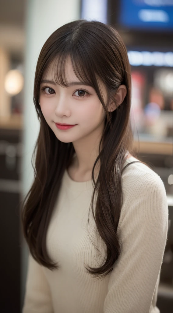 profile, Highest quality, shape, Very detailed, finely, High resolution, 8k wallpaper, 完璧なダイナミックな構shape, Beautiful and exquisite,ランダムなcute髪,,Natural color lip、20-year-old girl、cute、Looking into the camera,Always blur the background,Perfect and beautiful face,Slim face and figure,Big eyes、Putting on gal makeup,Small face,Shooting from below、Blurred Background,Elegant feminine face、Cyberpunk Fashion、smile、Change pose randomly、Randomly change the shooting angle and position、One person、Real Photo、Raw photo、Real human skin,finely描かれた肌:1,4、Normal anatomy