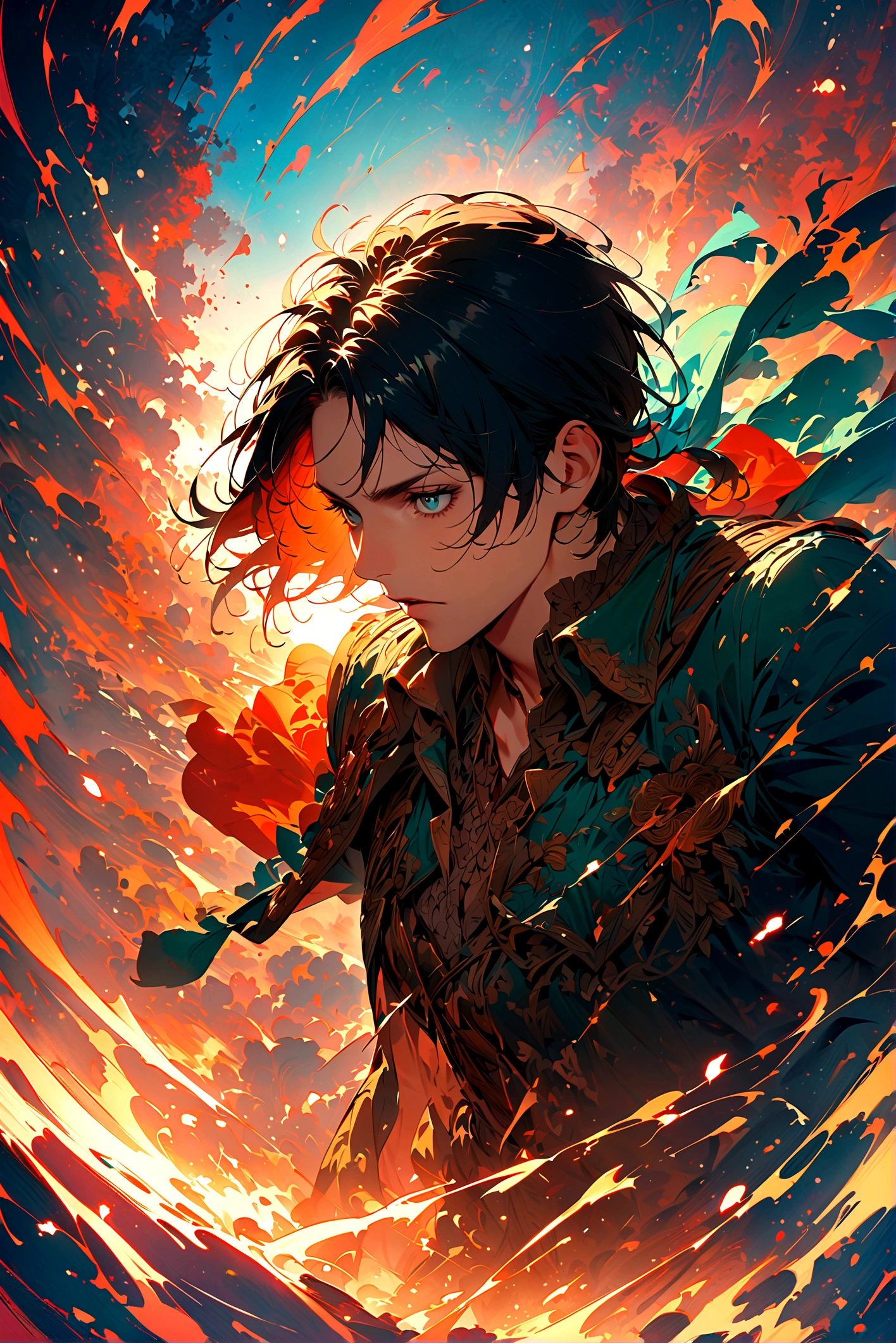 1 male,（Ellen Yeager）Ellen Yeager,Attack on Titan,,Intricate details,Wide range of colors,artwork,rendering,(masterpiece:1.3),(Highest quality:1.4),(Very detailedな:1.5),High resolution,Very detailed,unity 8k wallpaper,Decadent,Achieve smooth design