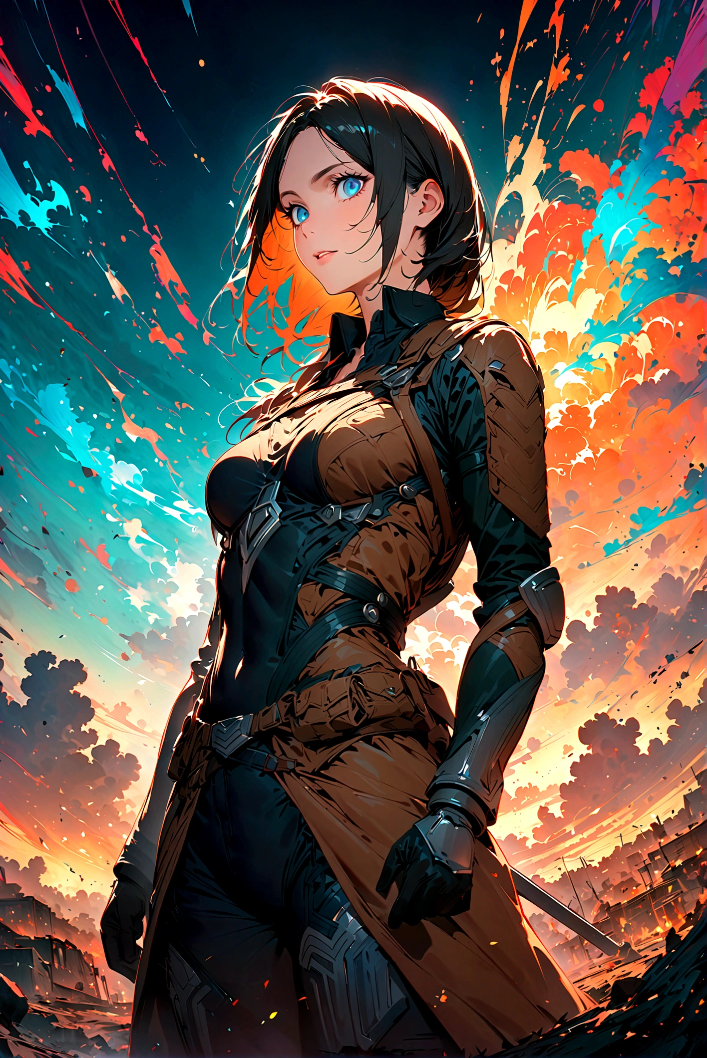 1 male,(Ellen Yeager)Ellen Yeager,Attack on Titan,,Intricate details,Wide range of colors,artwork,rendering,(masterpiece:1.3),(Highest quality:1.4),(Very detailedな:1.5),High resolution,Very detailed,unity 8k wallpaper,Decadent,Achieve smooth design