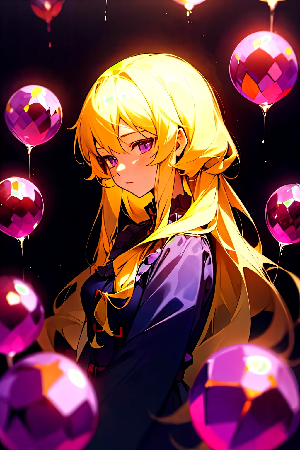 masterpiece, best quality, 1 Girl, Solitary, yakumo yukari surrounded by purple gems