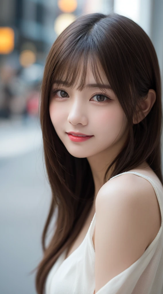 profile, Highest quality, shape, Very detailed, finely, High resolution, 8k wallpaper, 完璧なダイナミックな構shape, Beautiful and exquisite,ランダムなcute髪,,Natural color lip、20-year-old girl、cute、Looking into the camera,Always blur the background,Perfect and beautiful face,Slim face and figure,Big eyes、Putting on gal makeup,Small face,Shooting from below、Blurred Background,Elegant feminine face、Cyberpunk Fashion、smile、Change pose randomly、Randomly change the shooting angle and position、One person、Real Photo、Raw photo、Real human skin,finely描かれた肌:1,4、Normal anatomy